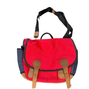 J.Crew Billykirk Red Navy Rugged Work Commute Career Casual Messenger Bag